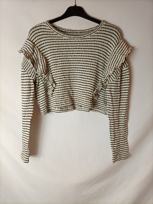 LEFTIES. Striped and ruffled crop top. Size XS