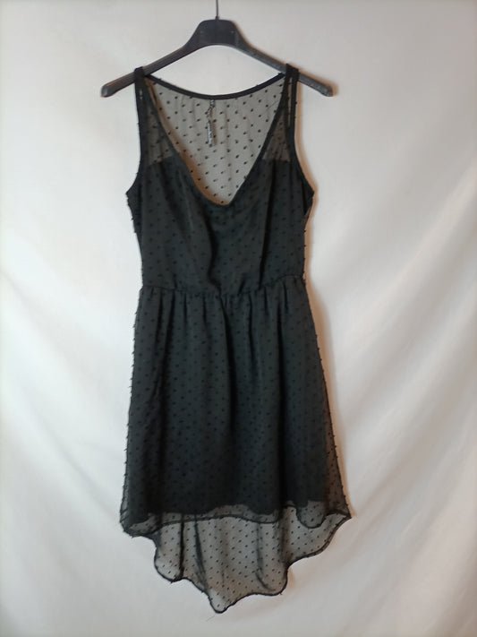 STRADIVARIUS. Vestido negro plumeti T.s