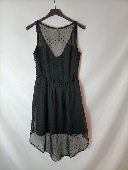 STRADIVARIUS. Black plumeti Ts dress