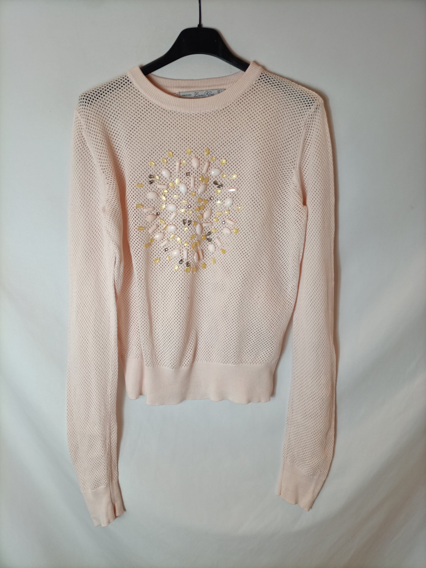 ZARA. Pink mesh beaded top Tl
