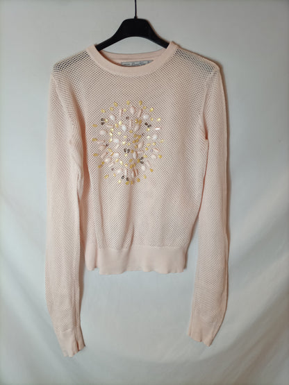 ZARA. Pink mesh beaded top Tl