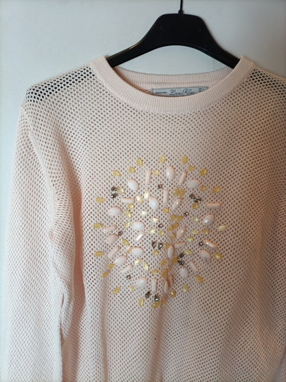 ZARA. Pink mesh beaded top Tl