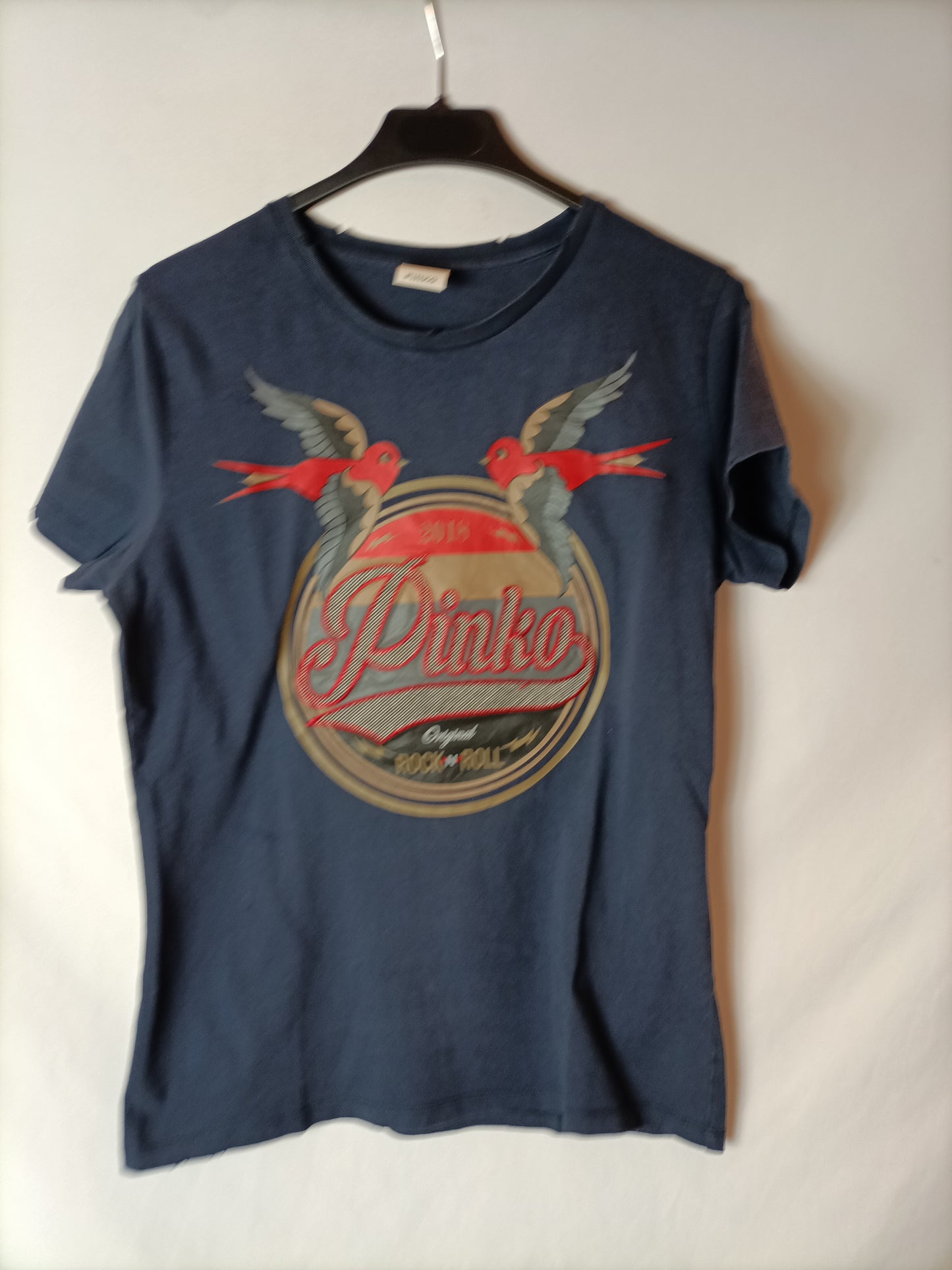 PINKO. Blue T-shirt with drawing Ts