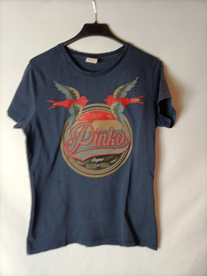 PINKO. Blue T-shirt with drawing Ts