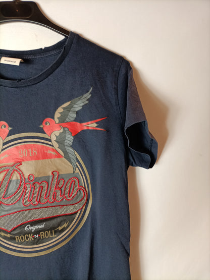 PINKO. Blue T-shirt with drawing Ts