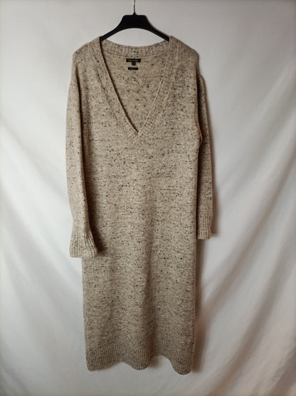 MASSIMO DUTTI. Vestido de punto beige T.m