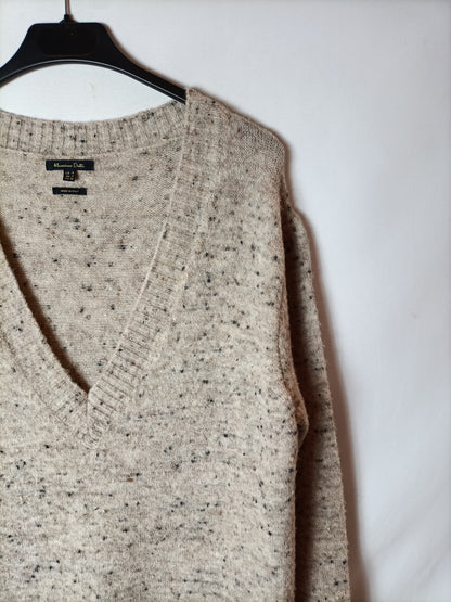 MASSIMO DUTTI. Vestido de punto beige T.m