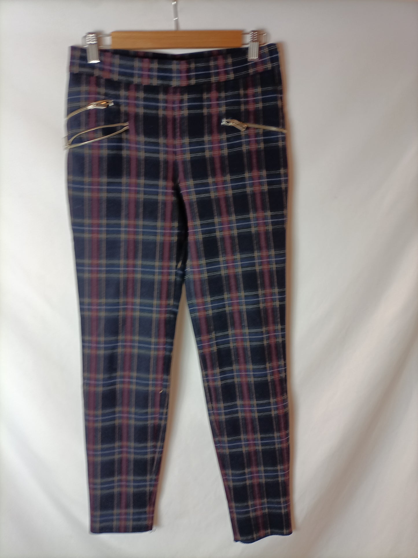 ZARA. Pantalón azul cuadros T.m