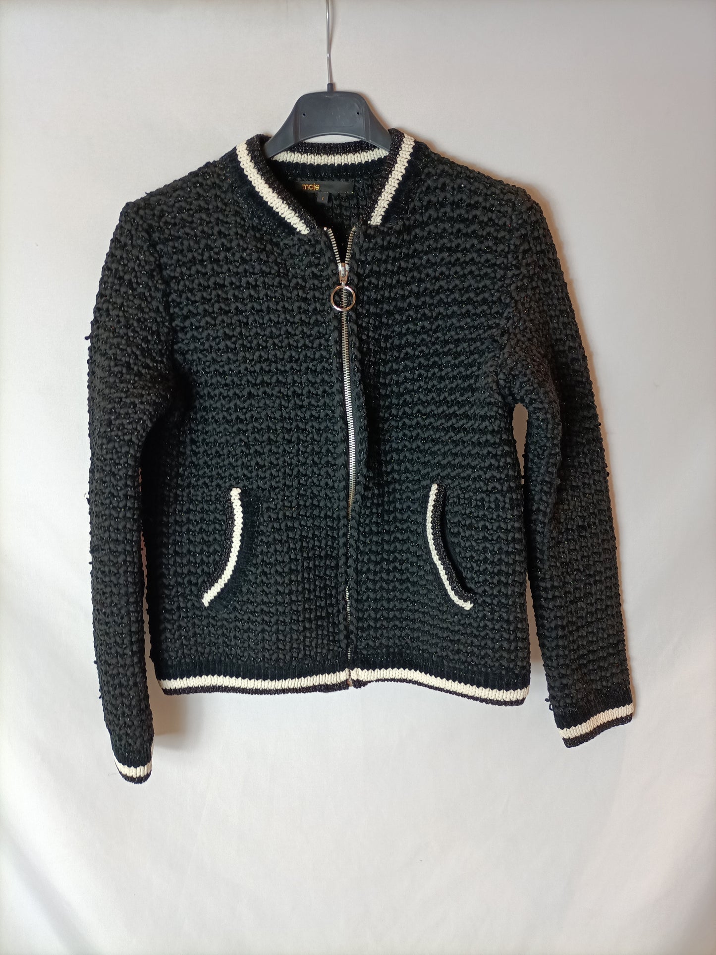 MAJE. Black knitted bomber jacket size 1(s)