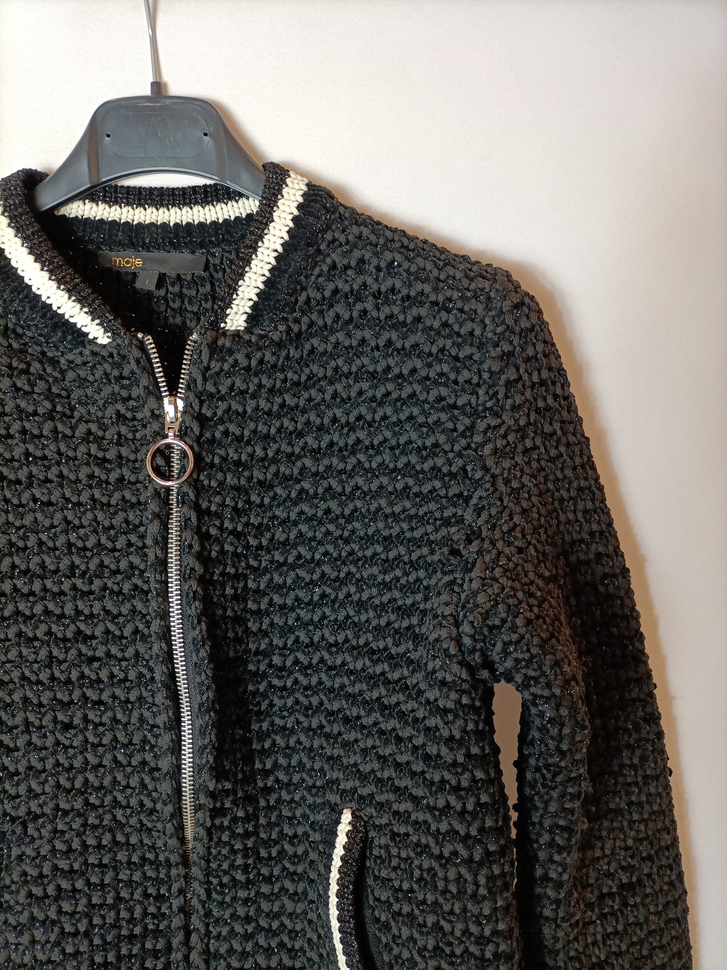 MAJE. Black knitted bomber jacket size 1(s)
