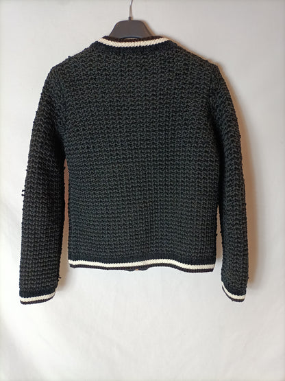 MAJE. Black knitted bomber jacket size 1(s)