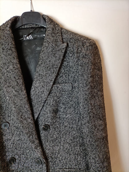 ZARA. Abrigo negro jaspeado T.s