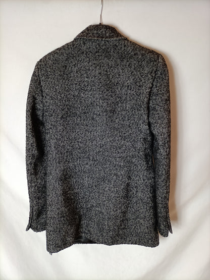 ZARA. Abrigo negro jaspeado T.s