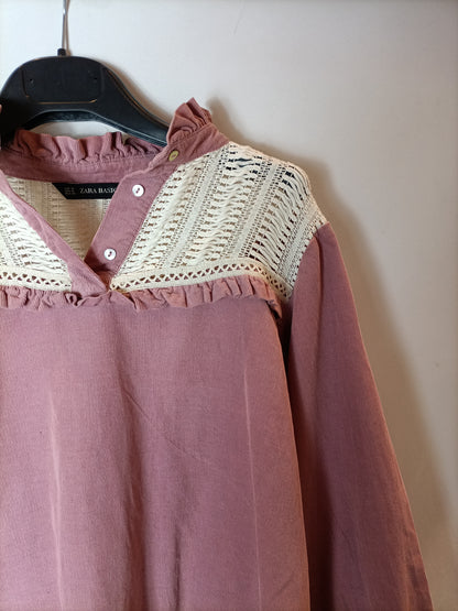 ZARA. Blusa micropana malva. T M (S)