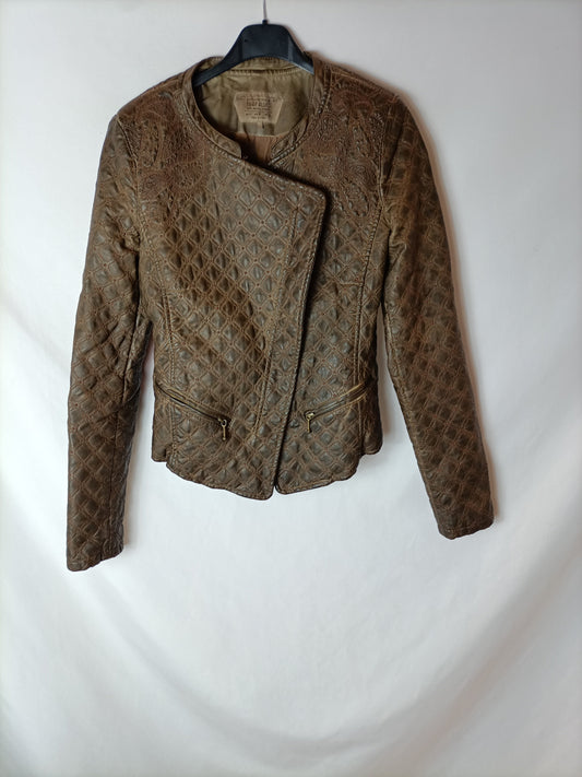 ZARA. Brown embroidered jacket Tm