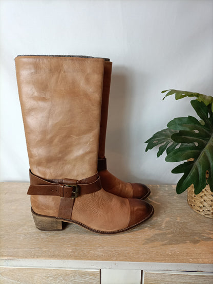 ZARA. Botas camel piel T.38 (TARA)