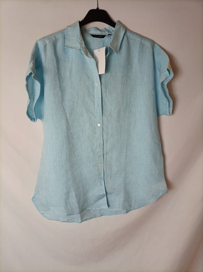 MASSIMO DUTTI.Camisa lino manga corta T.38