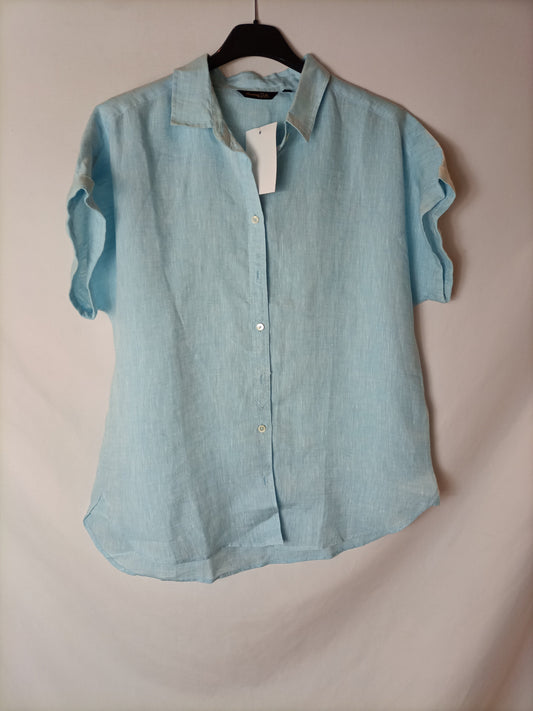 MASSIMO DUTTI.Camisa lino manga corta T.38