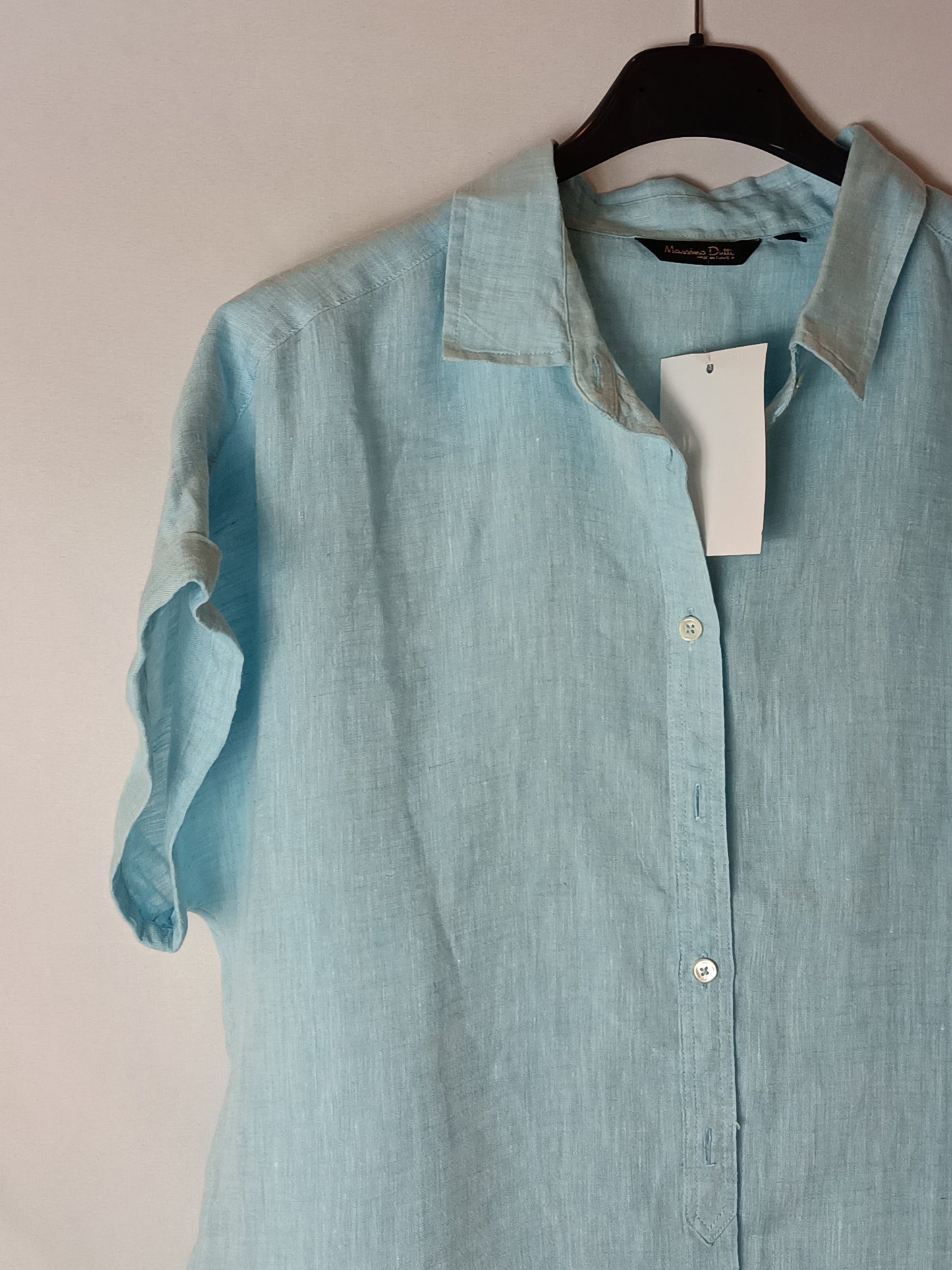 MASSIMO DUTTI.Camisa lino manga corta T.38