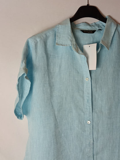 MASSIMO DUTTI.Camisa lino manga corta T.38