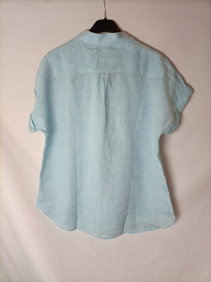 MASSIMO DUTTI.Camisa lino manga corta T.38