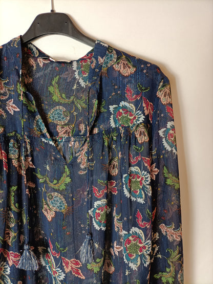 SUNCOO. Blusa azul flores T.1(s)
