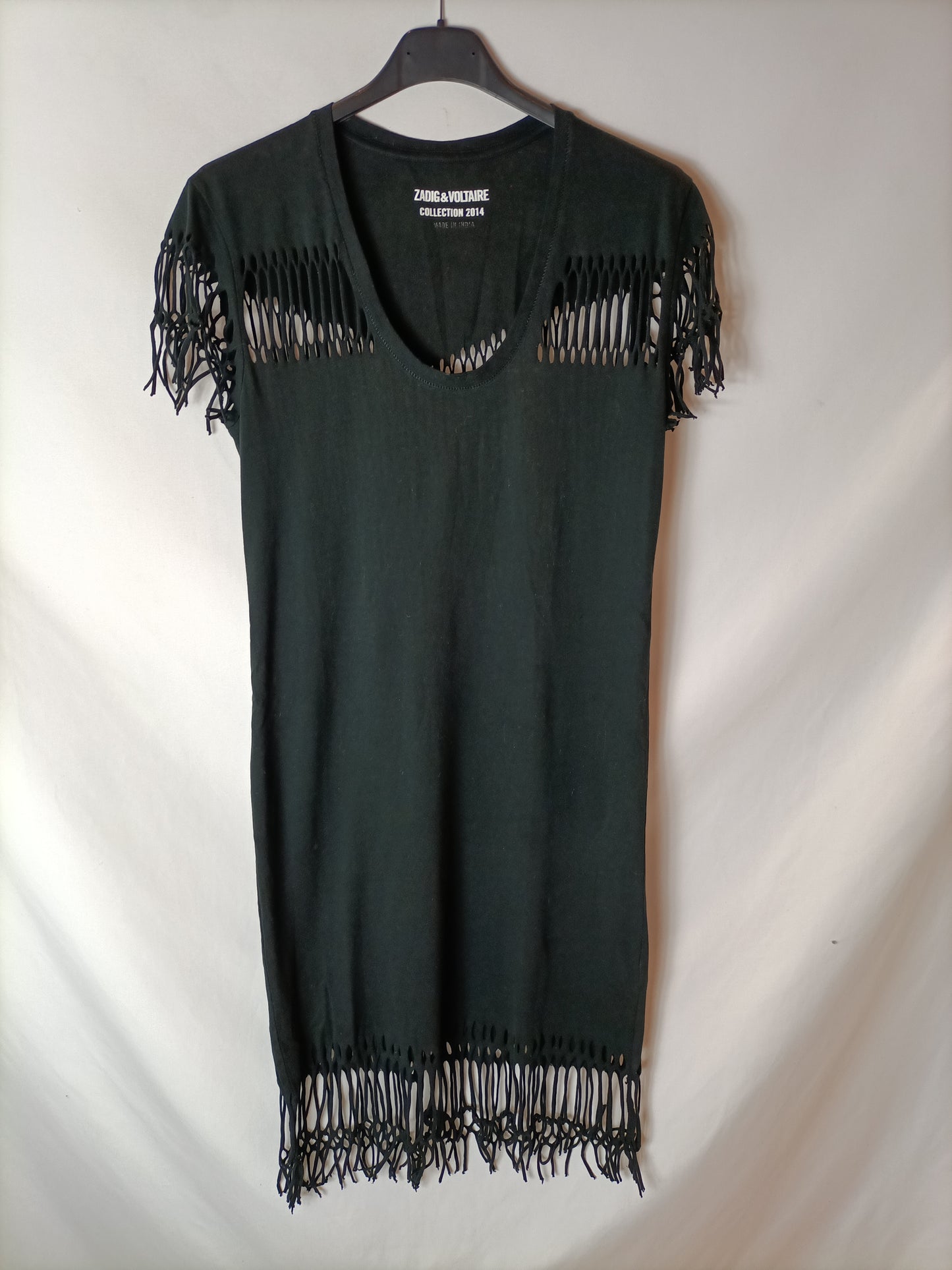 ZADIG&VOLTAIRE. Vestido negro flecos T.xs