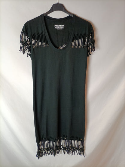 ZADIG&VOLTAIRE. Vestido negro flecos T.xs