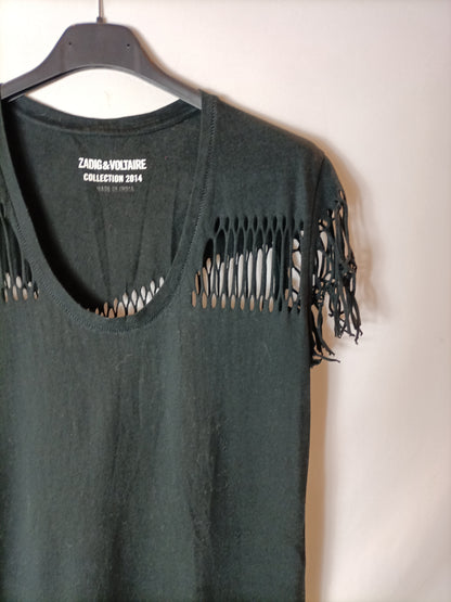 ZADIG&VOLTAIRE. Vestido negro flecos T.xs