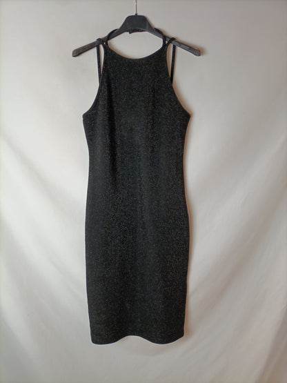 ZARA. Vestido negro purpurina T.s