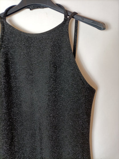 ZARA. Vestido negro purpurina T.s
