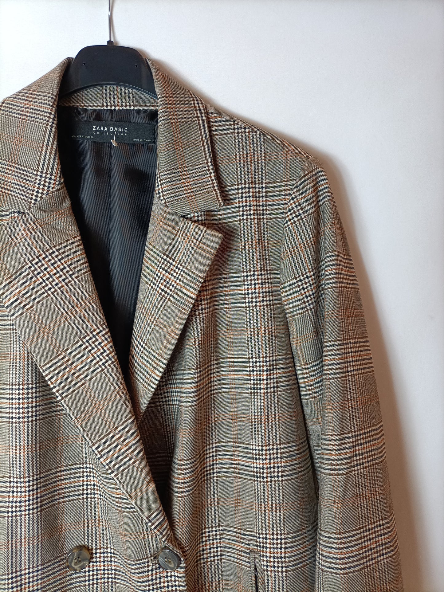 ZARA. Chaqueta/ abrigo marrón cuadros T.l