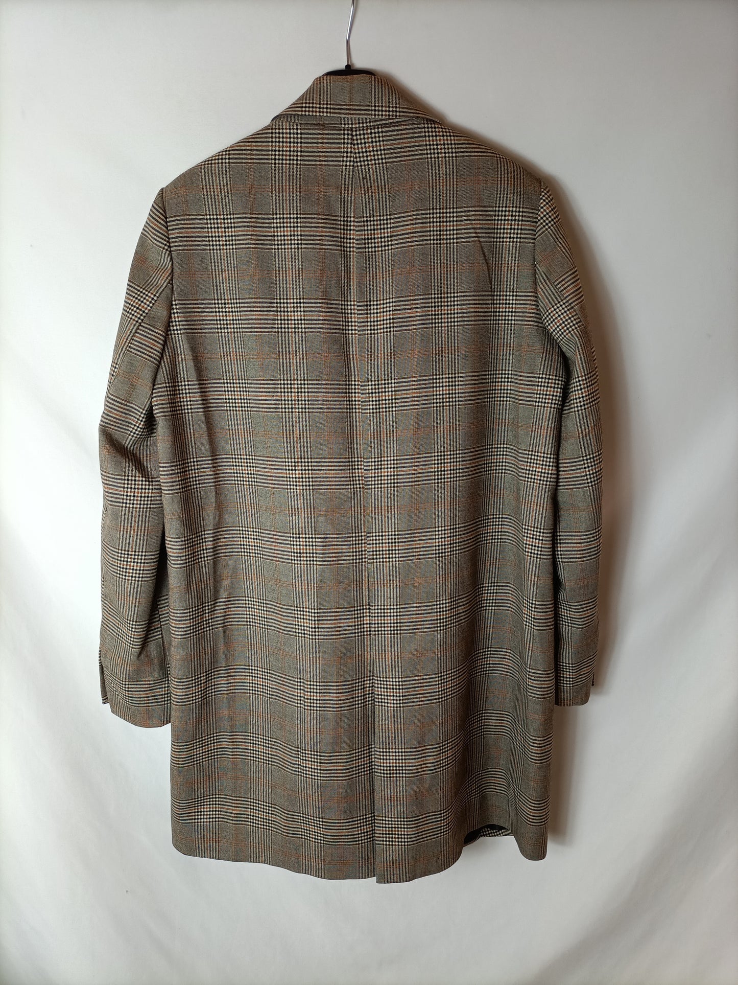 ZARA. Chaqueta/ abrigo marrón cuadros T.l