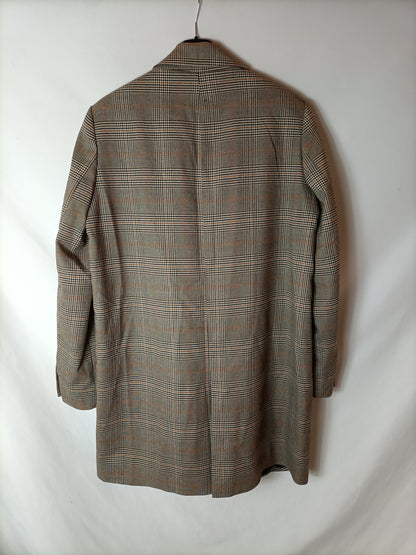 ZARA. Chaqueta/ abrigo marrón cuadros T.l