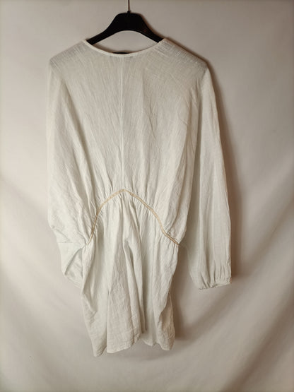 ZARA. Blusa larga/vestido blanco roto. T L
