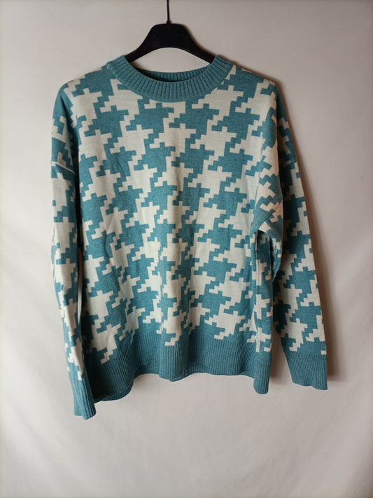 CARMELA CARMELA. Jersey estampado geométrico azul.