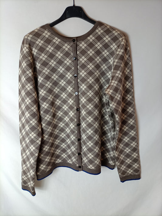 COUNTING CLOUDS. Brown diamond-pattern wool cardigan. TM