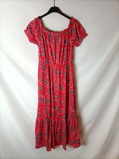 SPRINGFIELD. Vestido rojo plisado. T M