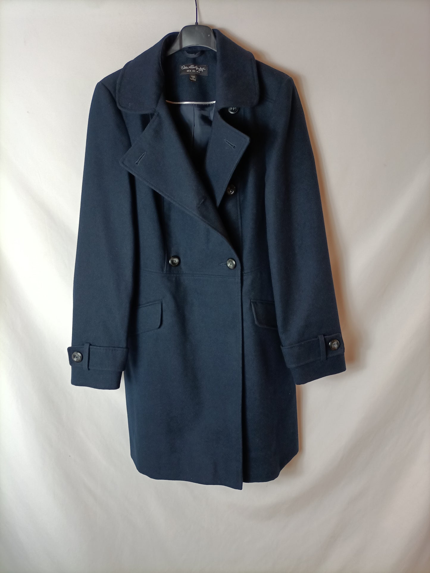 MISS SELFRIDGE. Navy blue cloth coat. Size 38