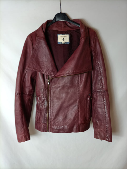 PEPE JEANS. Burgundy leather jacket. TL