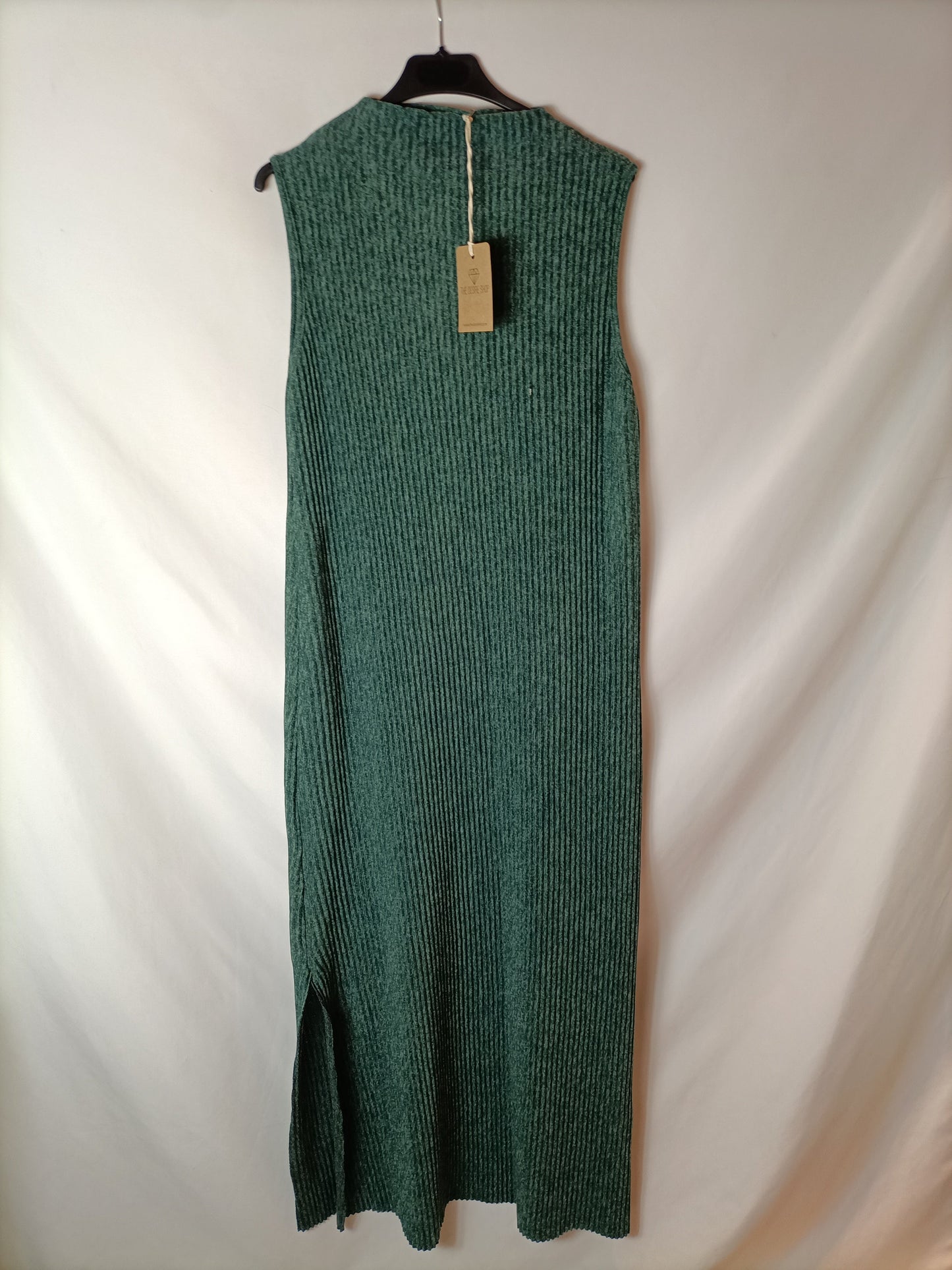 THE DESIRE SHOP. Vestido midi canalé verde  T.u(m)