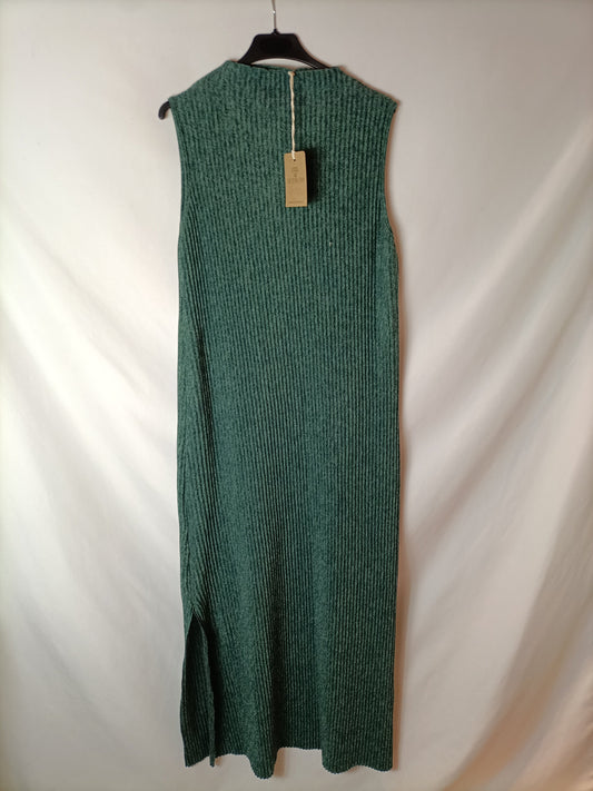 THE DESIRE SHOP. Vestido midi canalé verde  T.u(m)