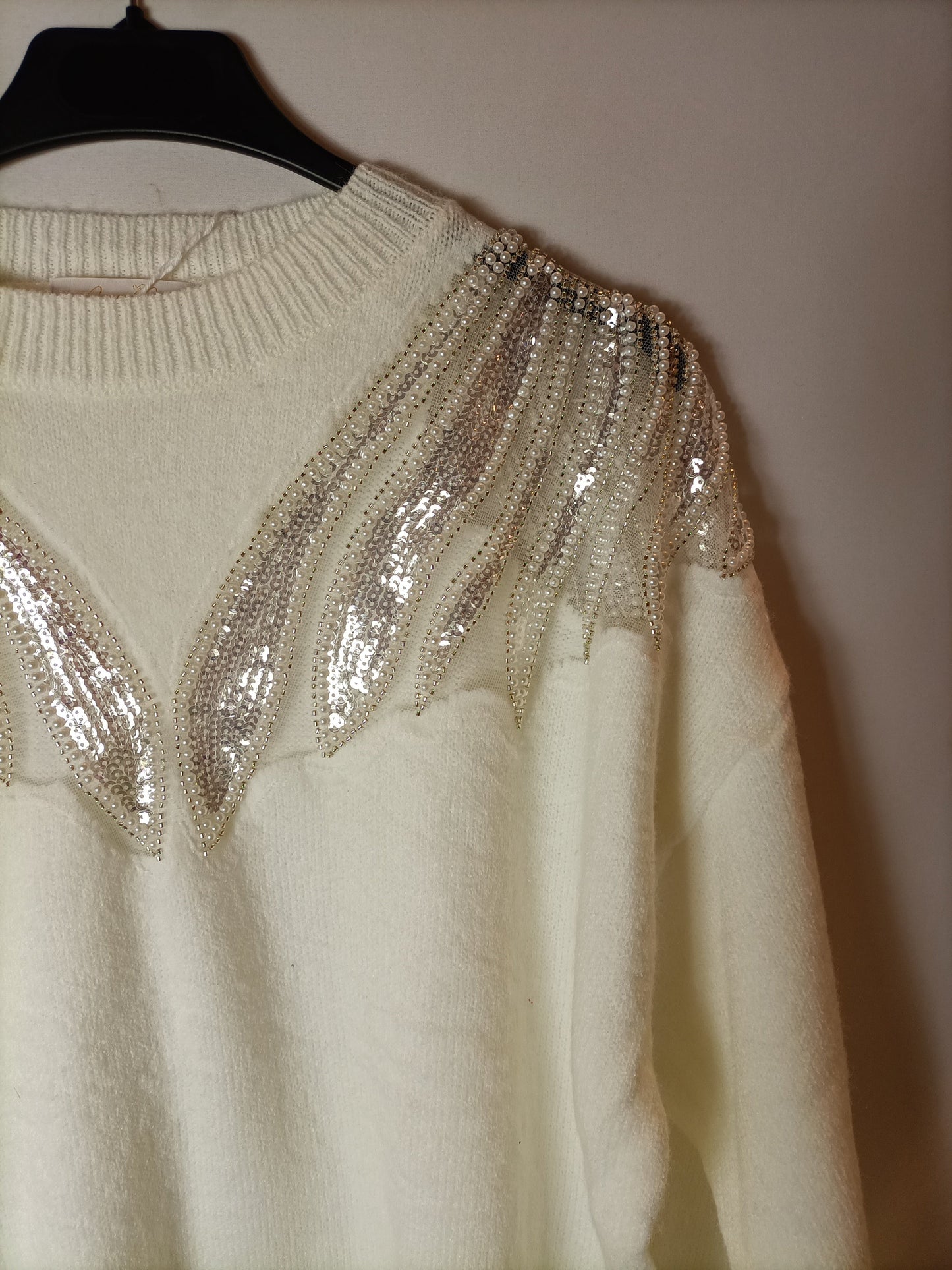 CARLOTA&CO. Jersey blanco abalorios T.u(l)