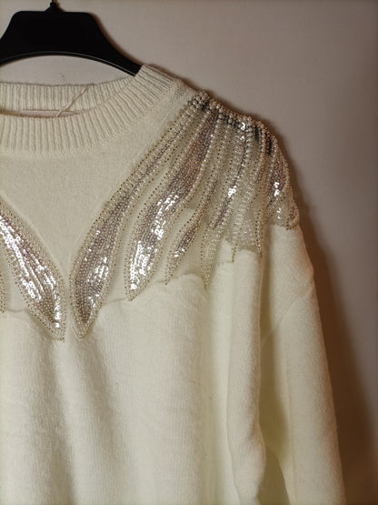 CARLOTA&CO. Jersey blanco abalorios T.u(l)