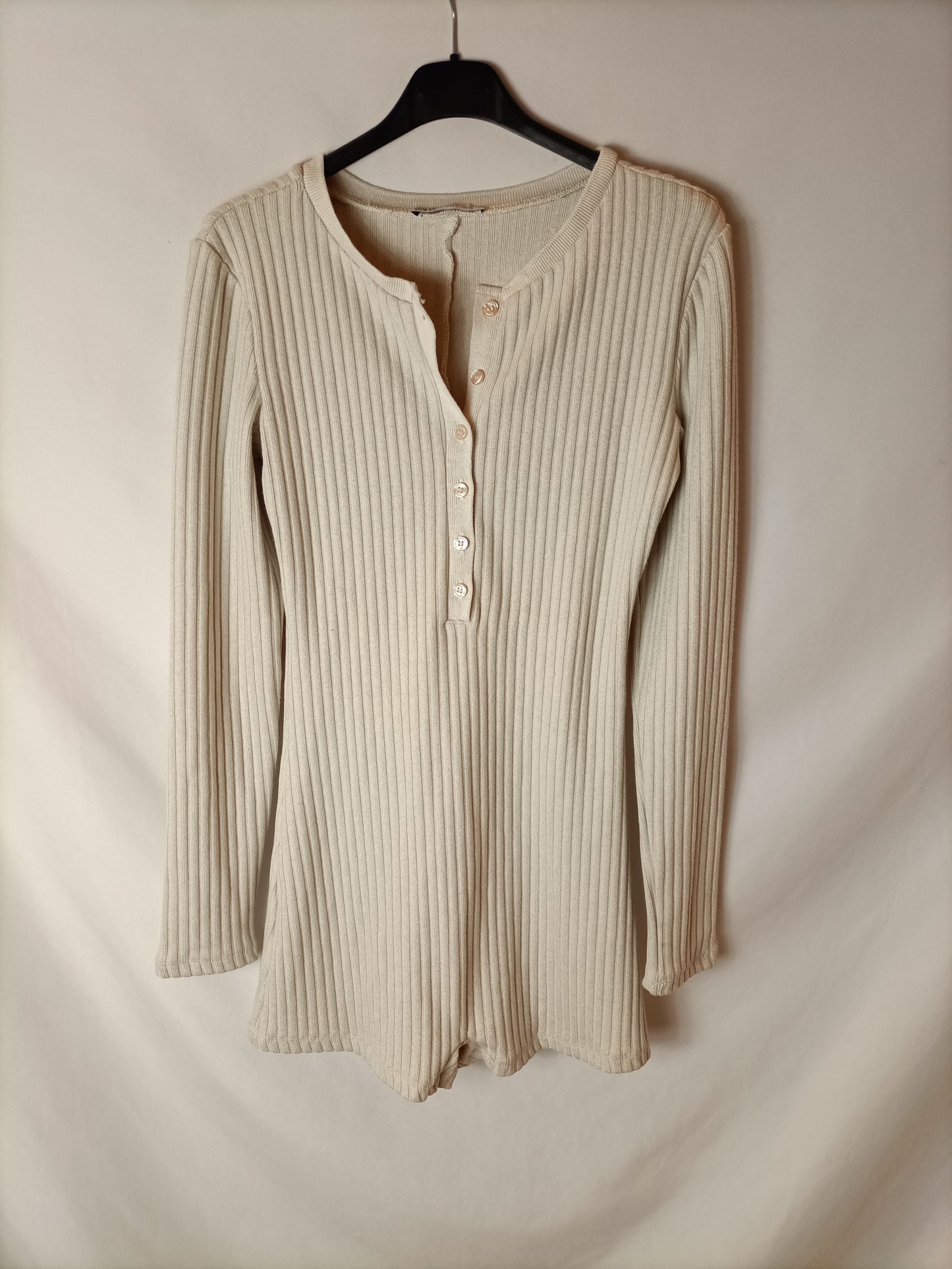 ZARA. Mono beige canalé T.m