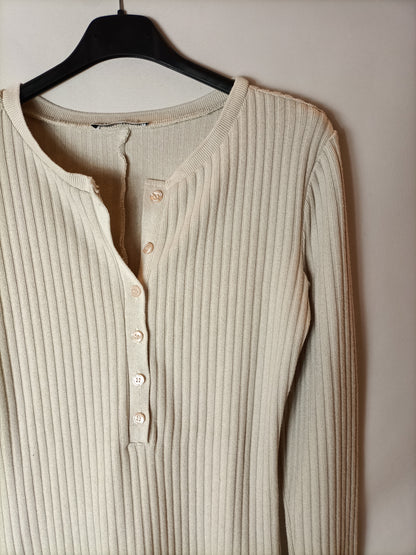 ZARA. Mono beige canalé T.m