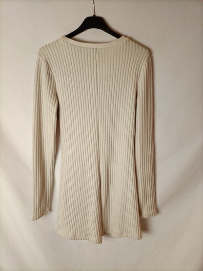 ZARA. Mono beige canalé T.m