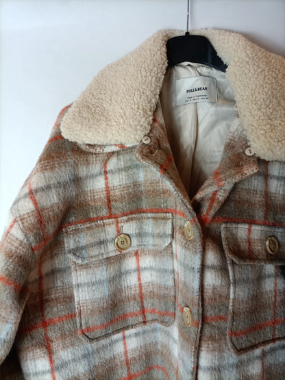 PULL&amp;BEAR. Beige checked coat TM
