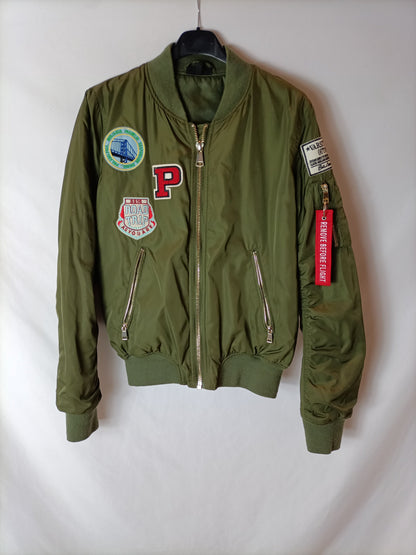 TOPSHOP. Bomber verde parches T.38