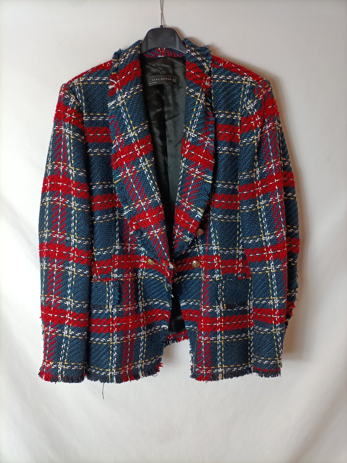 ZARA. Blazer cuadros rojos y azules T.xl